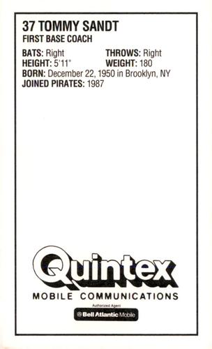 1993 Quintex Pittsburgh Pirates SGA #NNO Tommy Sandt Back