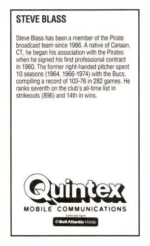 1993 Quintex Pittsburgh Pirates SGA #NNO Steve Blass Back