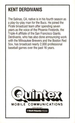 1993 Quintex Pittsburgh Pirates SGA #NNO Kent Derdivanis Back