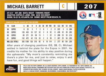 2002 Topps Chrome #207 Michael Barrett Back