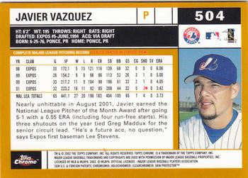 2002 Topps Chrome #504 Javier Vazquez Back