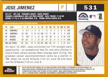 2002 Topps Chrome #531 Jose Jimenez Back