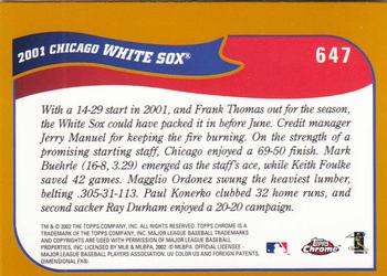 2002 Topps Chrome #647 Chicago White Sox Back