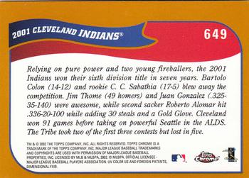 2002 Topps Chrome #649 Cleveland Indians Back