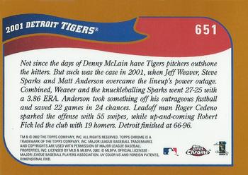 2002 Topps Chrome #651 Detroit Tigers Back