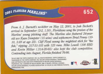 2002 Topps Chrome #652 Florida Marlins Back