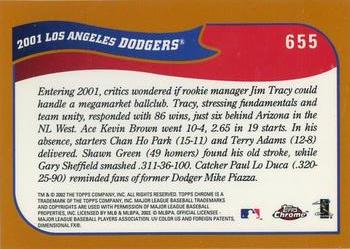 2002 Topps Chrome #655 Los Angeles Dodgers Back