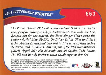 2002 Topps Chrome #663 Pittsburgh Pirates Back