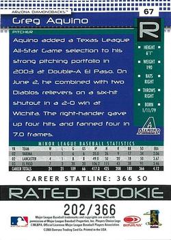 2004 Donruss - Stat Line Career #67 Greg Aquino Back