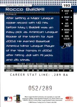 2004 Donruss - Stat Line Career #193 Rocco Baldelli Back