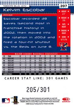 2004 Donruss - Stat Line Career #207 Kelvim Escobar Back
