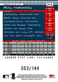 2004 Donruss - Stat Line Career #212 Roy Halladay Back