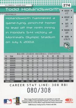 2004 Donruss - Stat Line Career #274 Todd Hollandsworth Back
