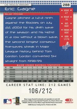 2004 Donruss - Stat Line Career #288 Eric Gagne Back
