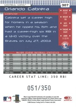 2004 Donruss - Stat Line Career #307 Orlando Cabrera Back
