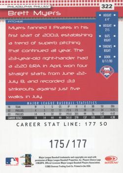 2004 Donruss - Stat Line Career #322 Brett Myers Back