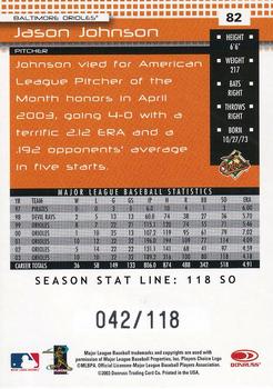 2004 Donruss - Stat Line Season #82 Jason Johnson Back