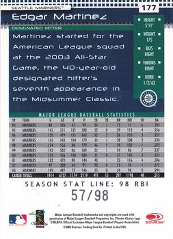 2004 Donruss - Stat Line Season #177 Edgar Martinez Back