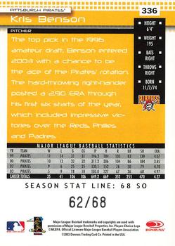2004 Donruss - Stat Line Season #336 Kris Benson Back