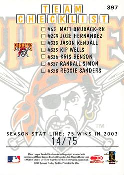 2004 Donruss - Stat Line Season #397 Jason Kendall Back