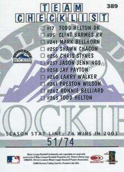 2004 Donruss - Stat Line Season #389 Todd Helton Back