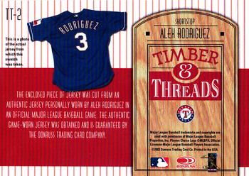 2004 Donruss - Timber & Threads #TT-2 Alex Rodriguez Back