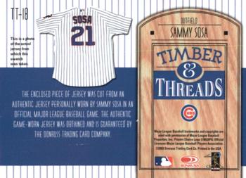 2004 Donruss - Timber & Threads #TT-18 Sammy Sosa Back