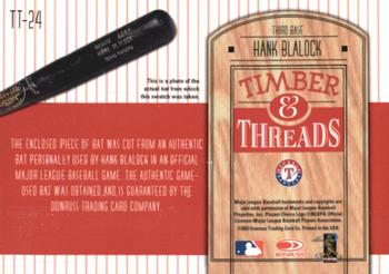 2004 Donruss - Timber & Threads #TT-24 Hank Blalock Back