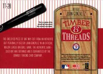 2004 Donruss - Timber & Threads #TT-28 Juan Gonzalez Back