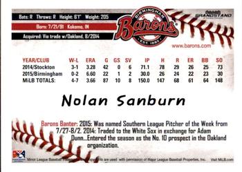 2016 Grandstand Birmingham Barons #NNO Nolan Sanburn Back