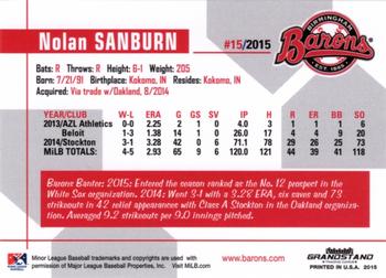 2015 Grandstand Birmingham Barons #NNO Nolan Sanburn Back