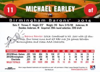 2014 Grandstand Birmingham Barons #NNO Michael Earley Back