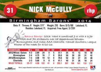 2014 Grandstand Birmingham Barons #NNO Nick McCully Back
