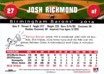 2014 Grandstand Birmingham Barons #NNO Josh Richmond Back