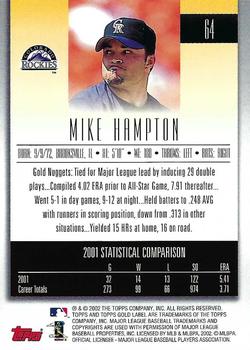 2002 Topps Gold Label #64 Mike Hampton Back
