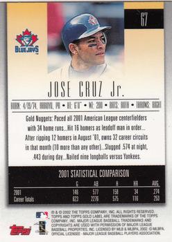 2002 Topps Gold Label #67 Jose Cruz Jr. Back