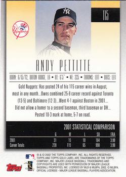 2002 Topps Gold Label #115 Andy Pettitte Back