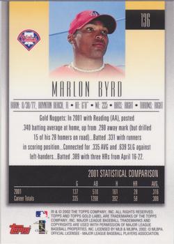 2002 Topps Gold Label #136 Marlon Byrd Back