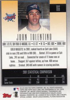 2002 Topps Gold Label #166 Juan Tolentino Back