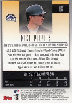 2002 Topps Gold Label #188 Mike Peeples Back
