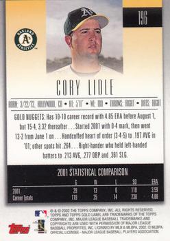 2002 Topps Gold Label #196 Cory Lidle Back