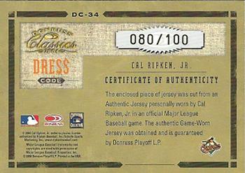 2004 Donruss Classics - Dress Code Jersey Number #DC-34 Cal Ripken Jr. Back
