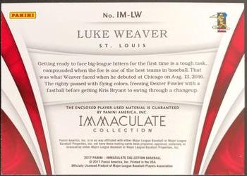 2017 Panini Immaculate Collection - Immaculate Material Gold #IM-LW Luke Weaver Back