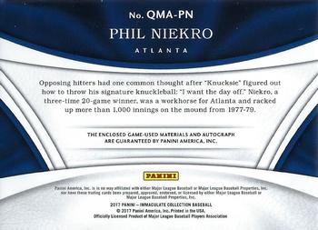 2017 Panini Immaculate Collection - Immaculate Quad Material Autographs #QMA-PN Phil Niekro Back
