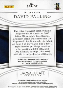 2017 Panini Immaculate Collection - Immaculate Signatures Patches Rookie Gold #SPR-DP David Paulino Back
