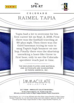 2017 Panini Immaculate Collection - Immaculate Signatures Patches Rookie Gold #SPR-RT Raimel Tapia Back