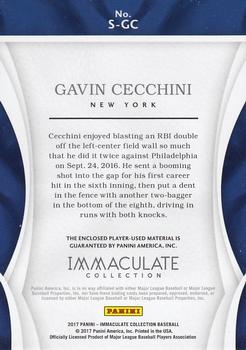 2017 Panini Immaculate Collection - Immaculate Swatches Button #S-GC Gavin Cecchini Back