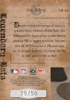 2004 Donruss Classics - Legendary Hats #LH-50 Lou Gehrig Back
