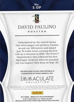 2017 Panini Immaculate Collection - Immaculate Swatches Laundry Tag #S-DP David Paulino Back