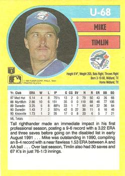 1991 Fleer Update #U-68 Mike Timlin Back
